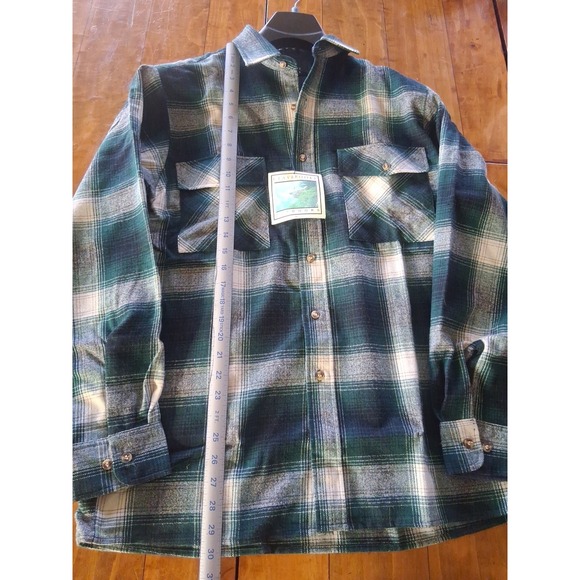 Vintage 90s Flannel Shirt Men M Plaid Blue Green Acrylic Claybrooke Outdoors NWT - Picture 4 of 5